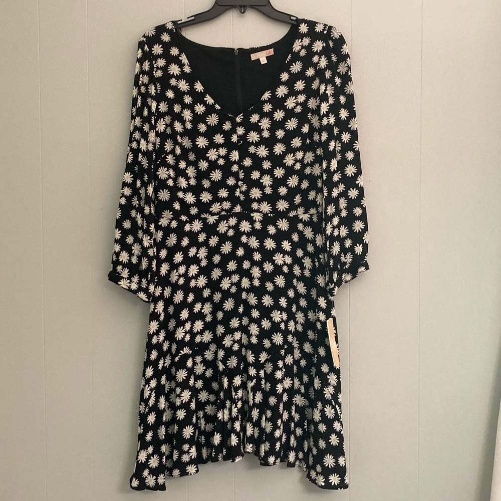 Gianni Bini Black Dress with Daisies Long Sleeve Mid Length Size Large